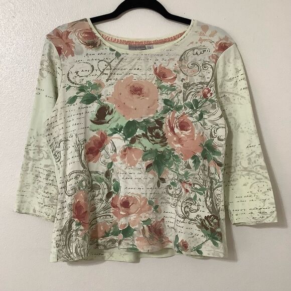 Nichole Miller Green Fairycore Vintage Y2K Floral Rose Fairy Grunge Blouse L - Picture 1 of 15